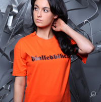 Girl in Dialled Bikes 'Orange Gothic' t-shirt